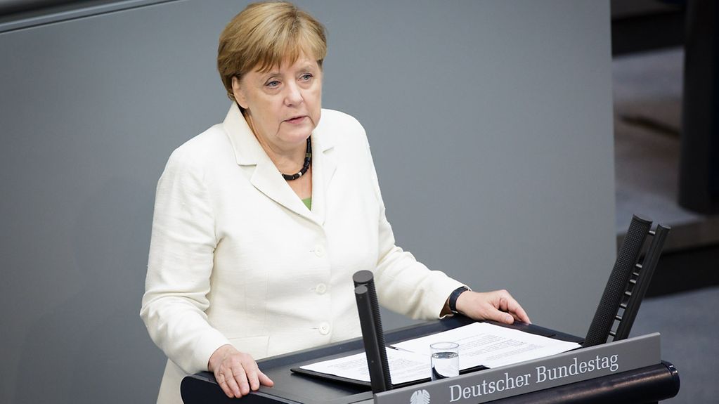 La chancelière fédérale Angela Merkel pendant son discours