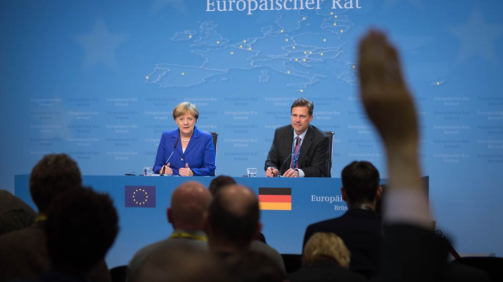 Conférence de presse de la chancelière fédérale Angela Merkel lors du Conseil européen à Bruxelles