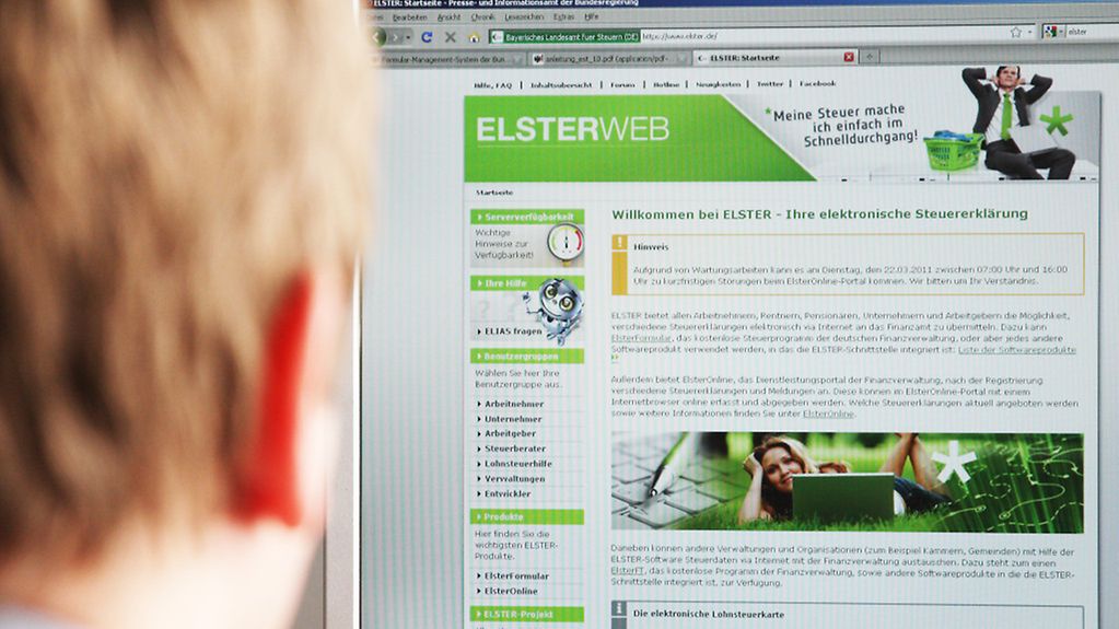 Webseite zur elektronischen Steuererklärung "Elster"