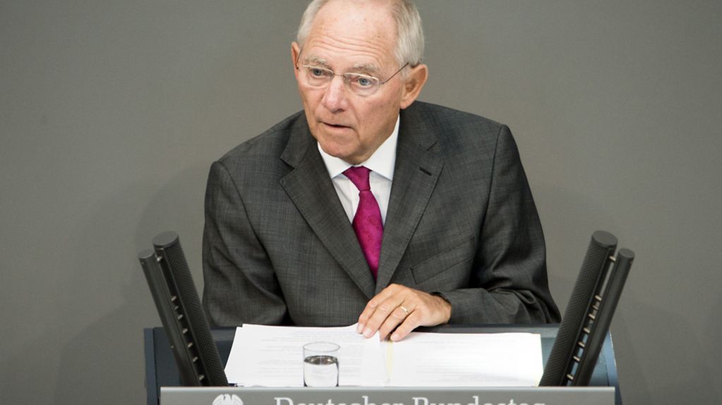 Federal Finance Minister Wolfgang Schäuble speaks in the German Bundestag.