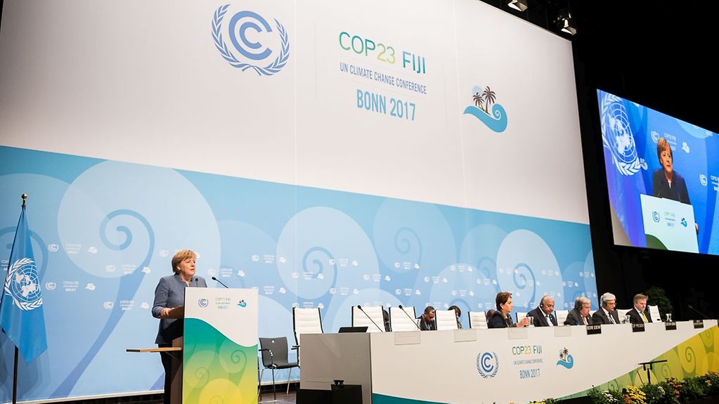 La chancelière fédérale Angela Merkel s’exprime à la conférence mondiale sur le climat, dite « COP23 », à Bonn