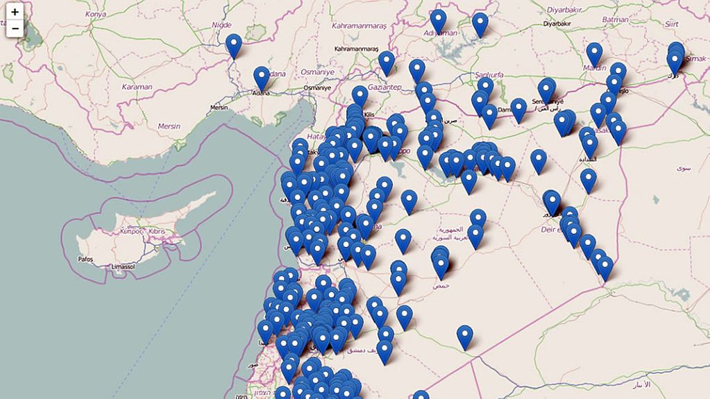 Erfasste Orte im Syrian Heritage Archive Projekt