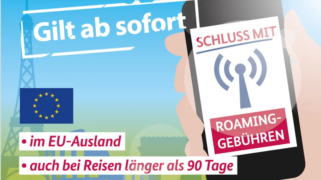 Grafik mit Informationen über entfallene Roaming-Gebühren im EU-Ausland