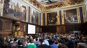 Chancellor Angela Merkel visits the University of Copenhagen.