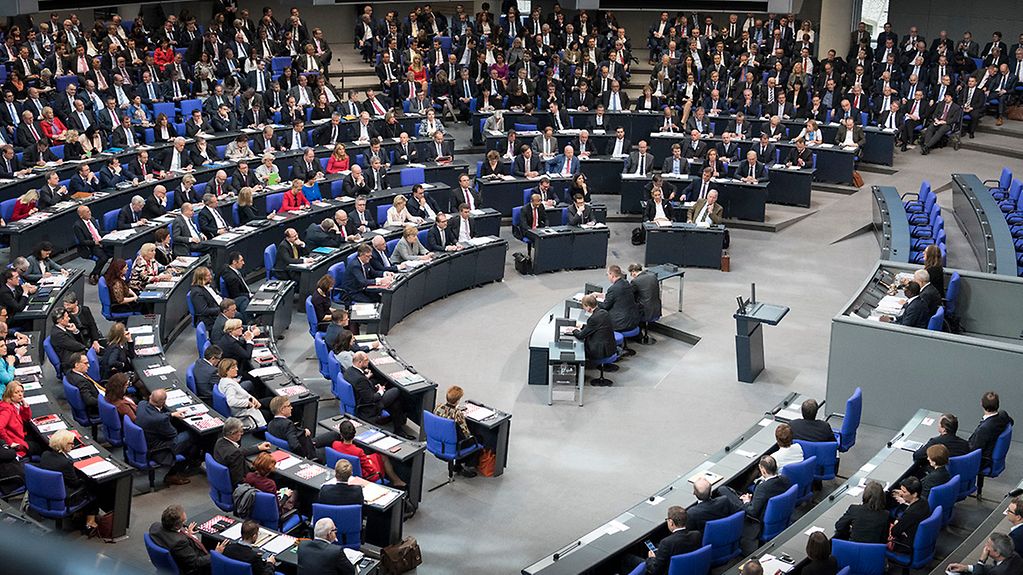 Vue de la salle des séances plénières au Bundestag.