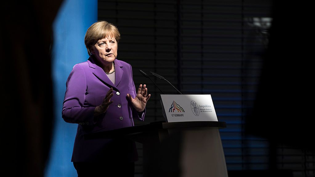 Chancellor Angela Merkel speaks.