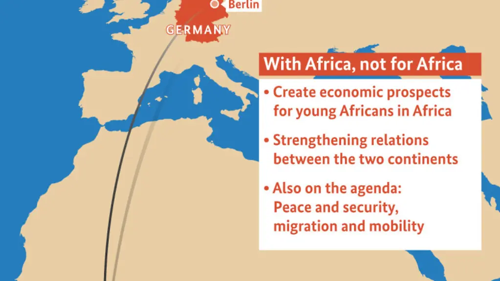 Map showing Chancellor Merkel's travel route and the goals of the Summit