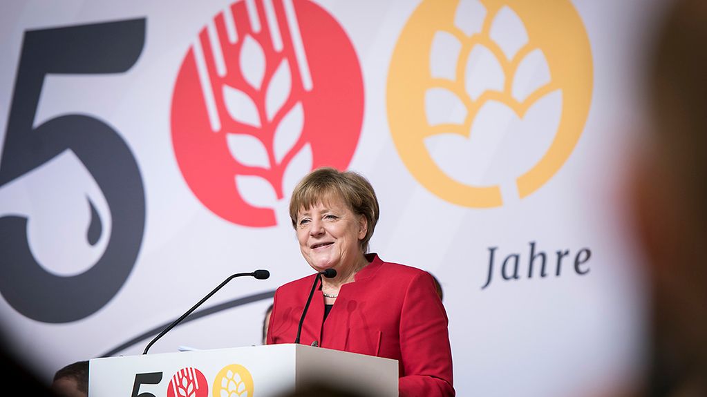 Bundeskanzlerin Angela Merkel hält die Festrede beim Festakt zum 500 Jahre Reinheitsgebot.