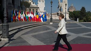 Chancellor Angela Merkel arrives at the special anniversary summit to mark the signing of the Treaties of Rome.
