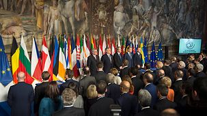 Vue d'ensemble du Conseil européen extraordinaire à l'occasion des « 60 ans des traités de Rome ».