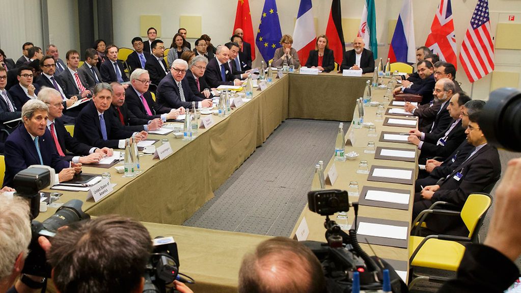 E3 + 3-Gespräche und der iranischen Delegation zum iranischen Atomprogramm. Lausanne, 31.03.2015. Iran