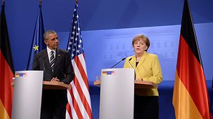 Chancellor Angela Merkel and President Barack Obama at a joint press conference