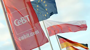 Flaggen Polens, Europs, Deutschlands und der CeBit