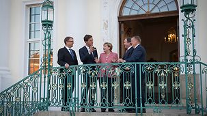 Bundeskanzlerin Angela Merkel mit Finnlands Ministerpräsident Juha Sipilä, Ministerpräsident der Niederlande, Mark Rutte, Schwedens Ministerpräsident Stefan Löfven und Dänemarks Ministerpräsident Lars Løkke Rasmussen.