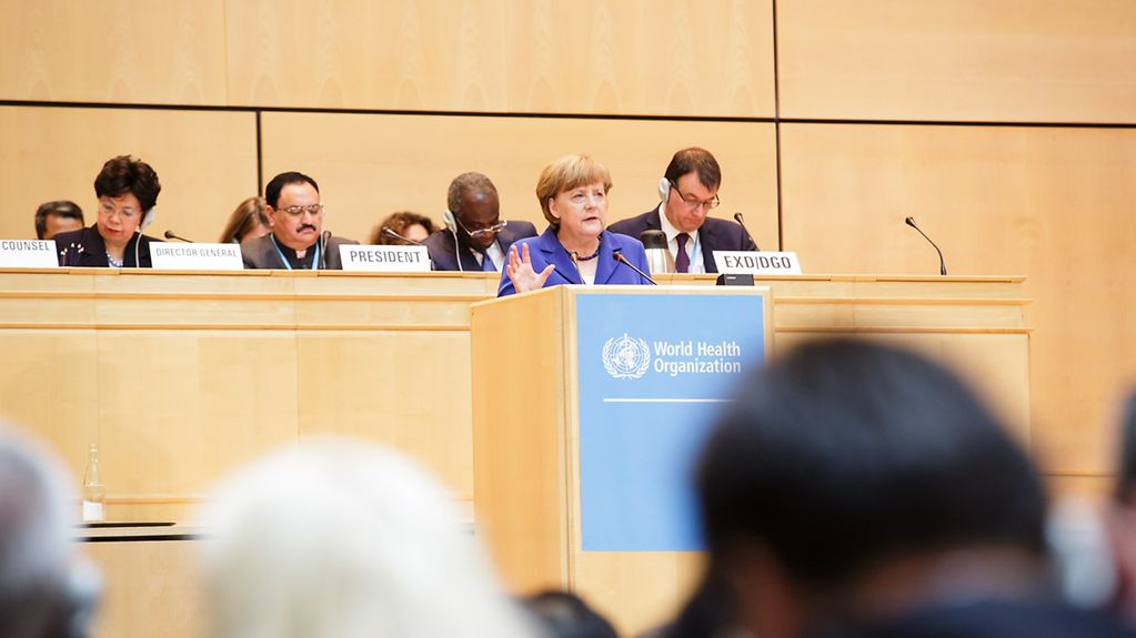 La chancelière fédérale s'exprime lors de l'ouverture de l'Assemblée mondiale de la santé à Genève