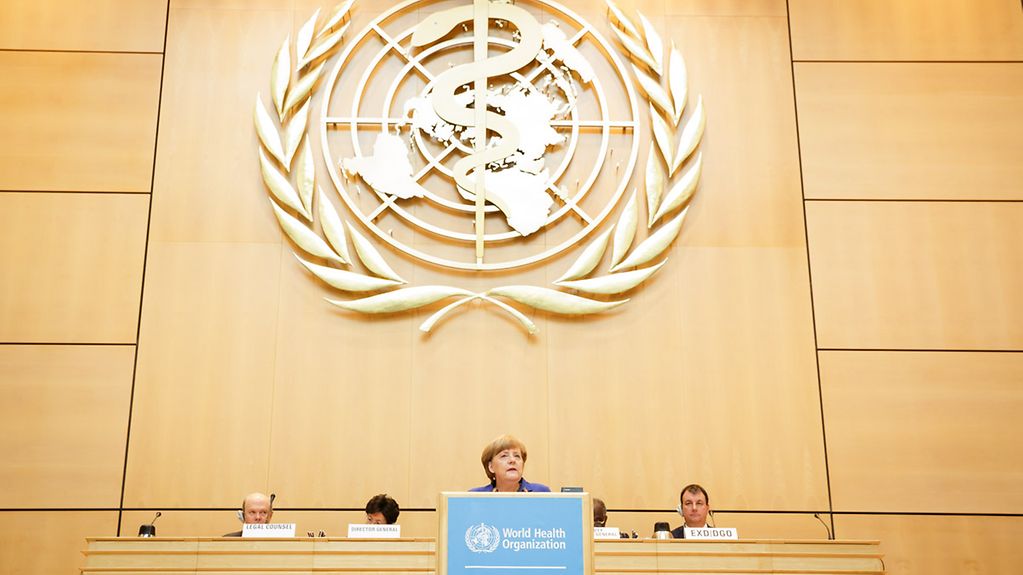 Bundeskanzlerin Angela Merkel spricht vor der Weltgesundheitsversammlung.