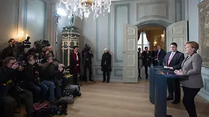 Pressestatement von Bundeskanzlerin Angela Merkel und Sigmar Gabriel, Bundesminister für Wirtschaft und Energie.