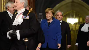 Chancellor Angela Merkel arrives at the Houses of Parliament in London.