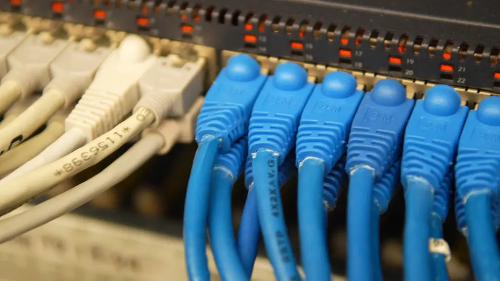 Netzwerkkabel gehen in einen Serverschrank
