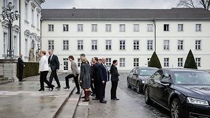 Chancellor Angela Merkel arrives at Schloss Bellevue.