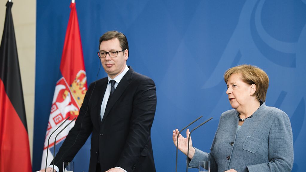 The Chancellor and the Serbian President at the press conference at the Federal Chancellery