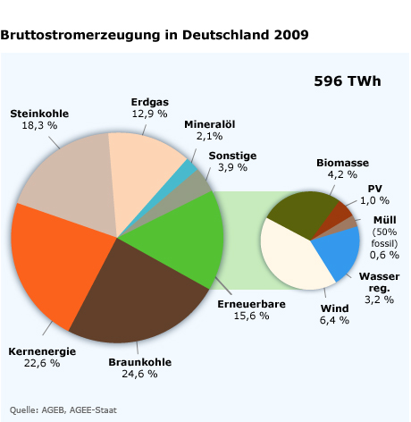 Grafik: Bruttostromerzeugung in Deutschland 2009