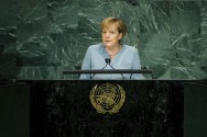 Bundeskanzlerin Angela Merkel während einer Rede auf der Gipfeltagung der Vereinten Nationen zu den Millenniumszielen.