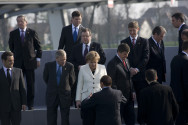 Getting into position for the family photo in Strasbourg